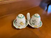 Never Used Bowring Porcelain Salt And Pepper Shakers Eggs Caddy