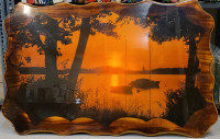 1960s beautiful sunset print on a plaque