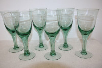 6 WINE GLASSES Hand Blown Green Glass made in Mexico for MIKASA