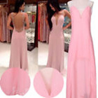 Lovely Light Pink Sexy Long Backless Evening Gown XS 7/8 - New