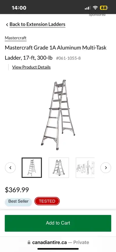 I'm selling a Mastercraft Grade 1A Aluminum Multi-Task Ladder, 17-ft, 300-lb, in used condition. Thi...