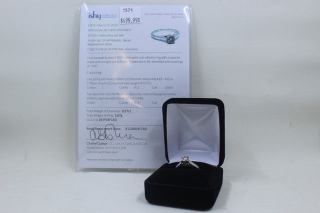 10KT White Gold Appraised Solitaire Ring 2.6 Gram Size 7 (#1571) in Jewellery & Watches in City of Halifax - Image 2
