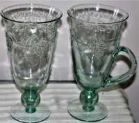 GREEN RECYCLED GLASS  PEDESTAL EMBOSSED VINE PITCHER & VASE