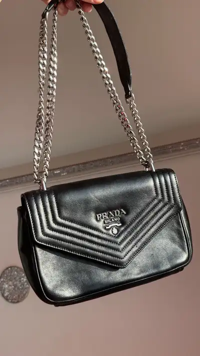 Authentic Prada Milano Black Leather Shoulder Bag , View more