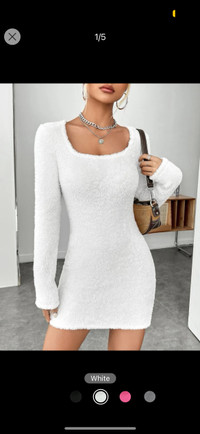 White Cotton Fluffy Knit Bodycon Dress