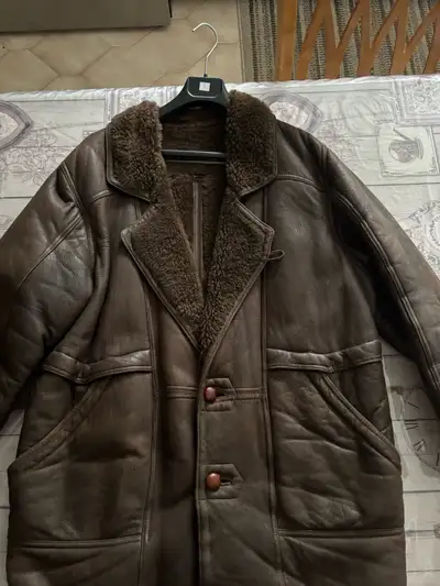 Brown Shearling Leather Jacket by Elephant Flying., View more