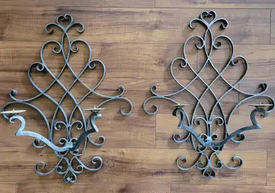 Pair of Wrought Iron Decorative wall sconces, holds candles, View more