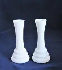 Two Randall Milk Glass Vases Beehive Pattern $60  For The Pair