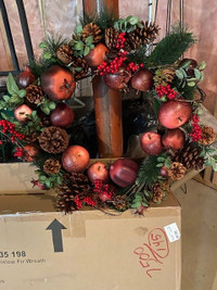 Lovely Christmas Wreath with Apples, Pomegranates, Pinecones