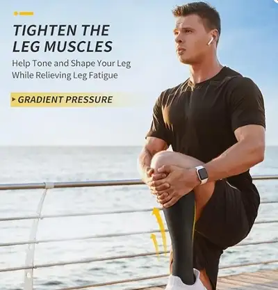 BRAND NEW - 1 Pair of black compression socks for Men and Women (20-30 mmHg) for long flight, runnin...