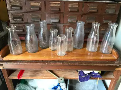 7 ASSORTED VINTAGE MILK DAIRY BOTTLES PINT & HALF PINT, View more