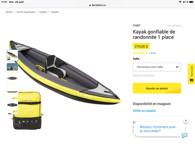 Kayak  gonflable simple avec aviron dans Loisirs et artisanat  à Ouest de l’Île