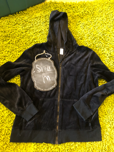 BLACK VELOUR ZIP LOUNGING HOODIE - MED, View more