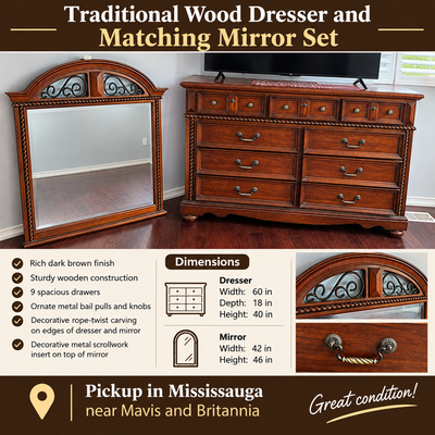 Solid Wood Dresser with Matching Mirror, View more