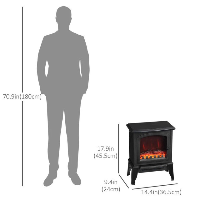 HOMCOM Electric Fireplace Heater, Freestanding Fireplace Stove w in Fireplace & Firewood in Oshawa / Durham Region - Image 3