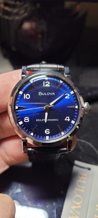 Bulova Men's Clipper Blue Tone Dial Leather Automatic Watch