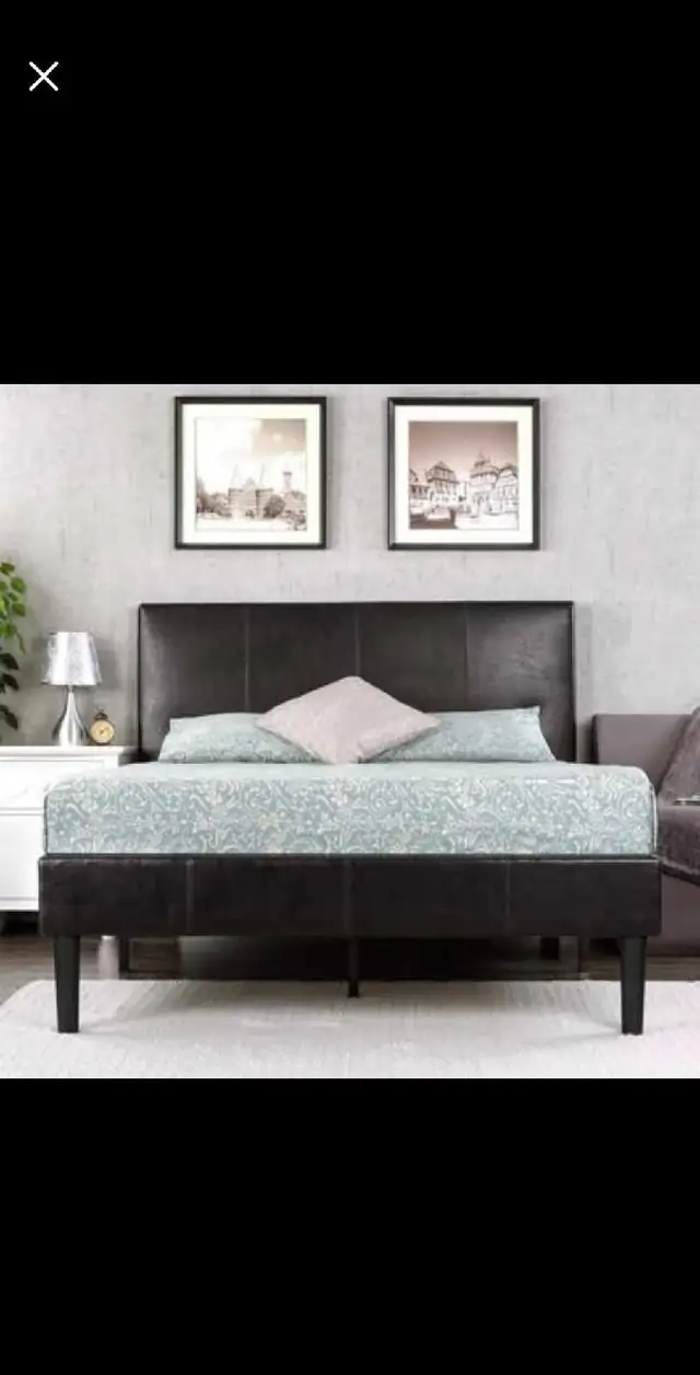 Zinus Faux Leather Classic Platform Bed Frame with Steel in Beds & Mattresses in Mississauga / Peel Region - Image 2