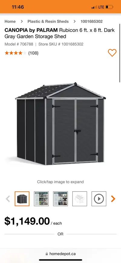 CANOPIA by PALRAM Rubicon 6 ft. x 8 ft. Dark Gray Garden Storage, View more