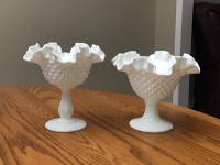 Vintage Hobnail Milk Glass Pedestal Bowls