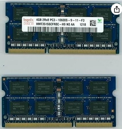 Hynix 4GB PC3-10600 DDR3 1333MHz 204-Pin SoDimm - matching pair in System Components in Edmonton