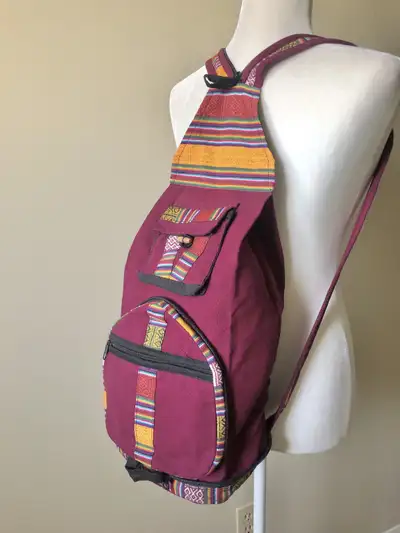 Crossbody Backpack Sling Bag Dharma Namaste Fuschia Pink, View more
