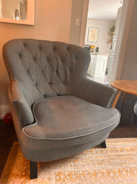 Dark Grey Armchair with Brass Tufting - PICK UP TODAY