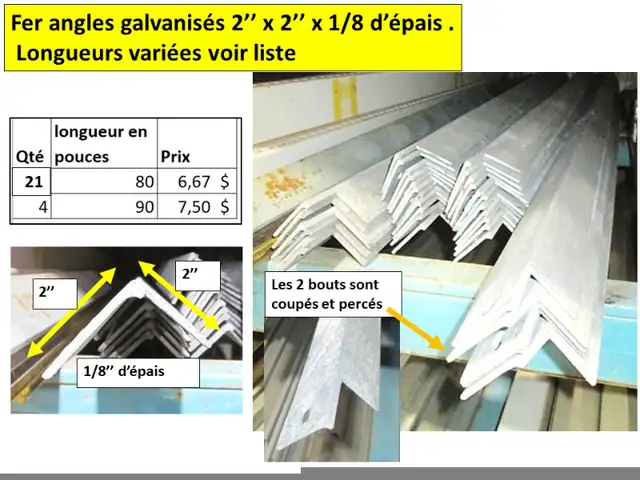 fer angle 1''1/2x1''1/2 x 1/8'' d'épais. dim. et prix sur photos in Other in Thetford Mines - Image 4