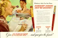 1949 2-page color magazine ad for Eversharp Pens