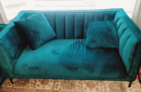 Blue Velvet Sofa and Love Seat