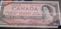 $1000 dollar bills Bank of Canada Notes Paper Money (1954)