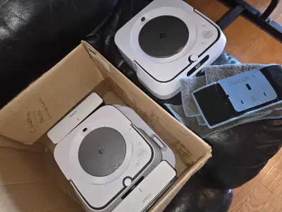 ROOMBA BRAAVA ROBOT MOP Two for $200 Both work perfectly. You can use 50% vinegar or Swiffer Wetjet...