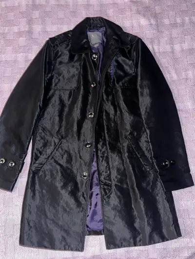 Armani exchange trench coat black nylon with purple lining, View more