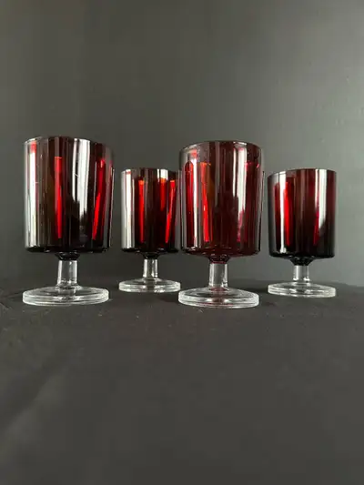 Ensemble de 4 Verres à pied Luminarc Arcoroc Cavalier rouge rubis FRANCE Vintage Grand verre à vin C...