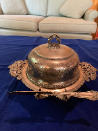 MERIDEN Covered Silver Plate Butter Dish #1 with Glass Insert