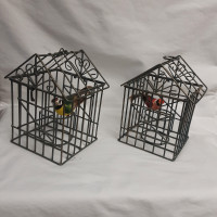 Metal hanging candle holder bird cages with hand made birdies