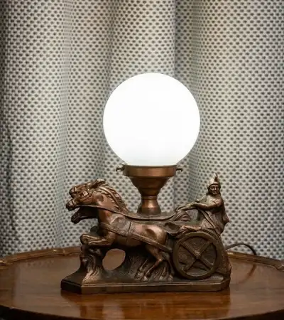 1940's Vintage lamp- Art Deco Roman Chariot Globe Lamp, View more