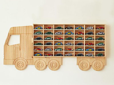 Wooden Toy Car Display Rack – Holds 42 Diecast Cars | 1:64 Scale, View more