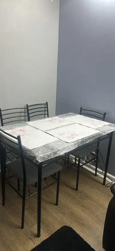 Glass dining table with 4 chairs, View more