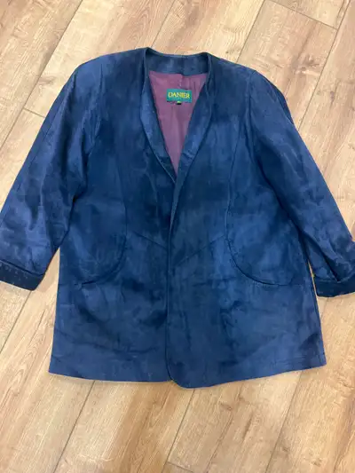Danier vintage ladies suede jacket, size M. Open, swing style, electric blue (navy). Good condition...