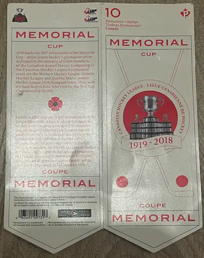 FS: Brand New 4 85c 1919-2018 Memorial Cup Canada Post Stamps MN, View more