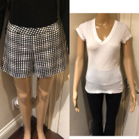 Designer L’agence Check Shorts + VNeck Tshirt Size XS/2