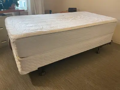 Bed frame and twin box spring + mattress, View more