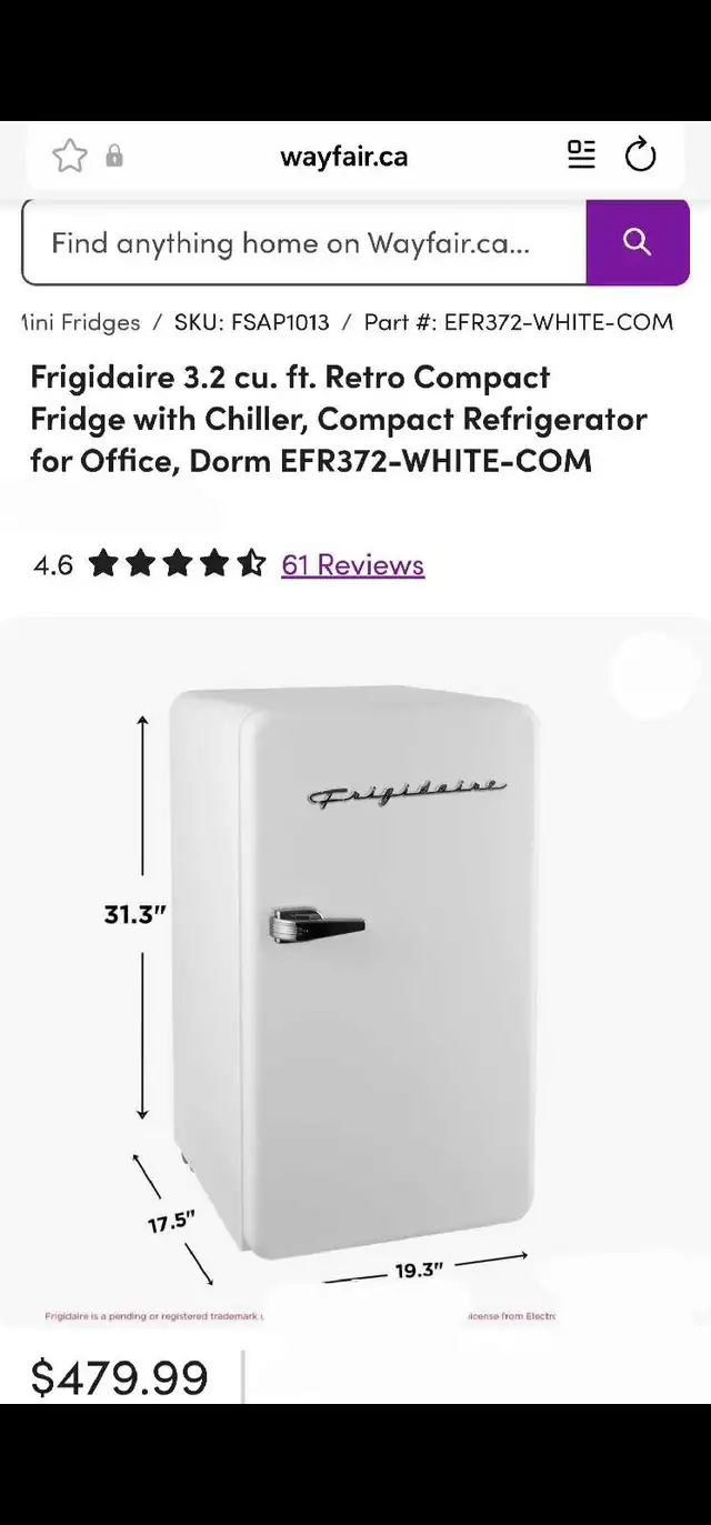 WHITE Frigidaire 19.5 in. 3.2 cu ft. Compact Refrigerator in Refrigerators in Markham / York Region - Image 3