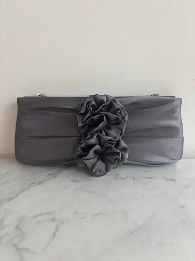 Shiny steel-colour clutch bag, View more