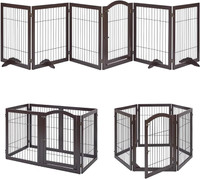 Unipaws Extra Wide Dog Gates with Door, 6 Panels Freestanding