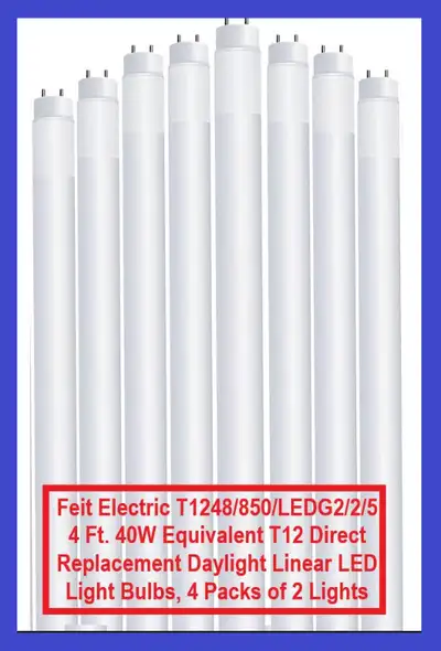 (NEW) 8x LED Light Tubes 4’ T12 40W Daylight T1248/850/LEDG2/2/5, View more
