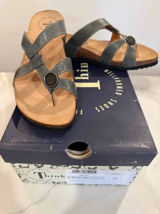 NEW in box- Think! Leather Thong Sandals -Made in Europe- sz 7.5 in Women's - Shoes in Ottawa - Image 2