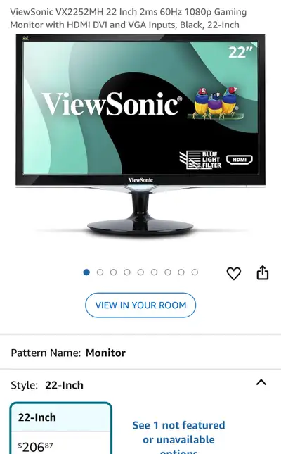 VX2252MH 22 Inch 2ms 60Hz 1080p Gaming Monitor, View more