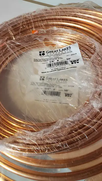 Brand new AC copper . $210 for both. 50 ft of 3/4" 50 ft of 3/8".