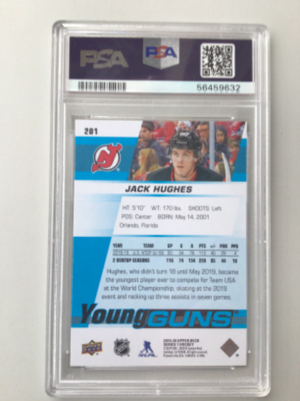 JACK HUGHES … 2019-20 Upper Deck YOUNG GUNS … ROOKIE … PSA 9, 10 in Arts & Collectibles in City of Halifax - Image 4